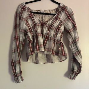 American Eagle Plaid Long-Sleeve Babydoll Blouse